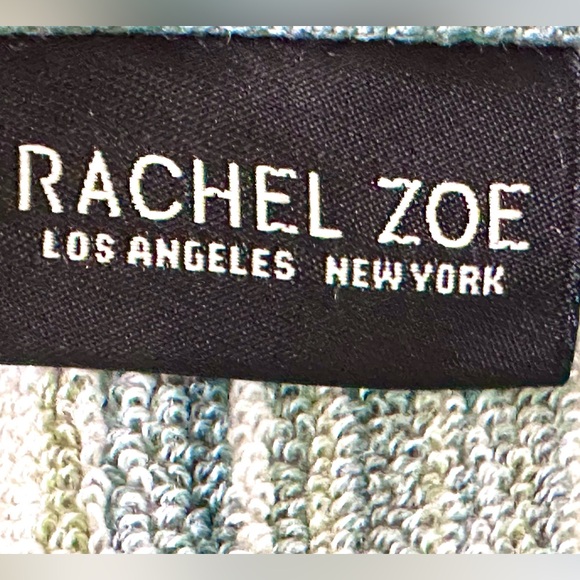 Rachel Zoe 2 Pc Cotton Bath Towels Set Grayish/ Blue & Ivory Stripes W/ Fringe - Picture 6 of 9